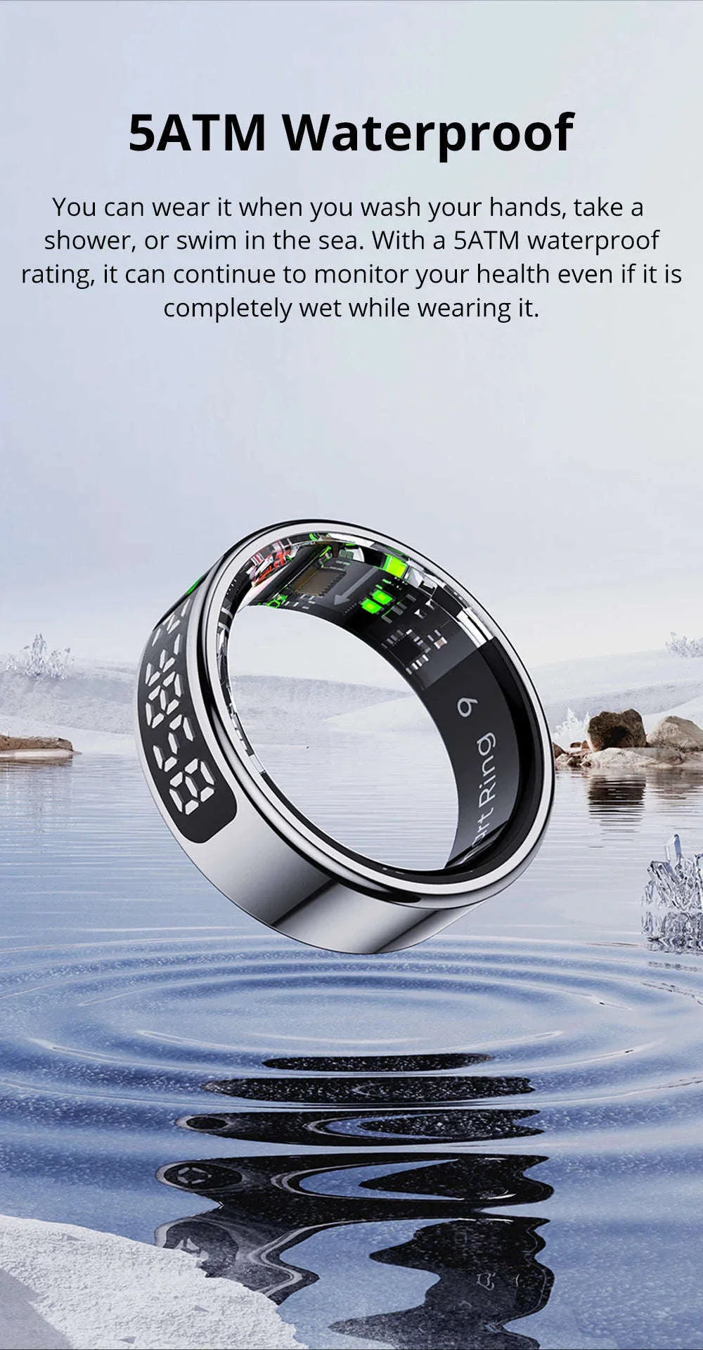 Zesvra ring with a 5ATM waterproof rating