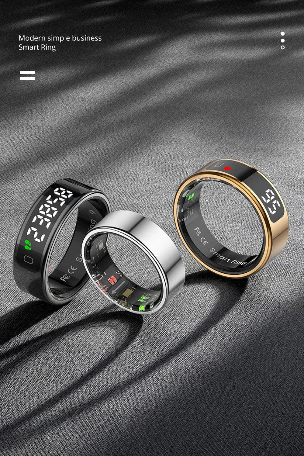 Image of the Zesvra smart ring in different colours.